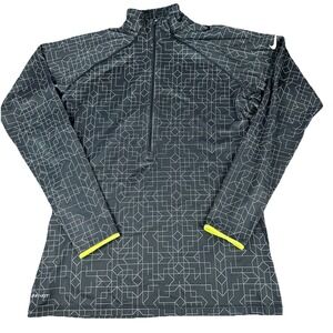 Nike Pro Dri Fit Womens XL 1/4 Zip Pullover Black Geometric Running Top
